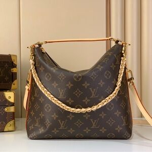 Louis Vuitton Brown Monogram Hobo Bag with Braided Leather Handle